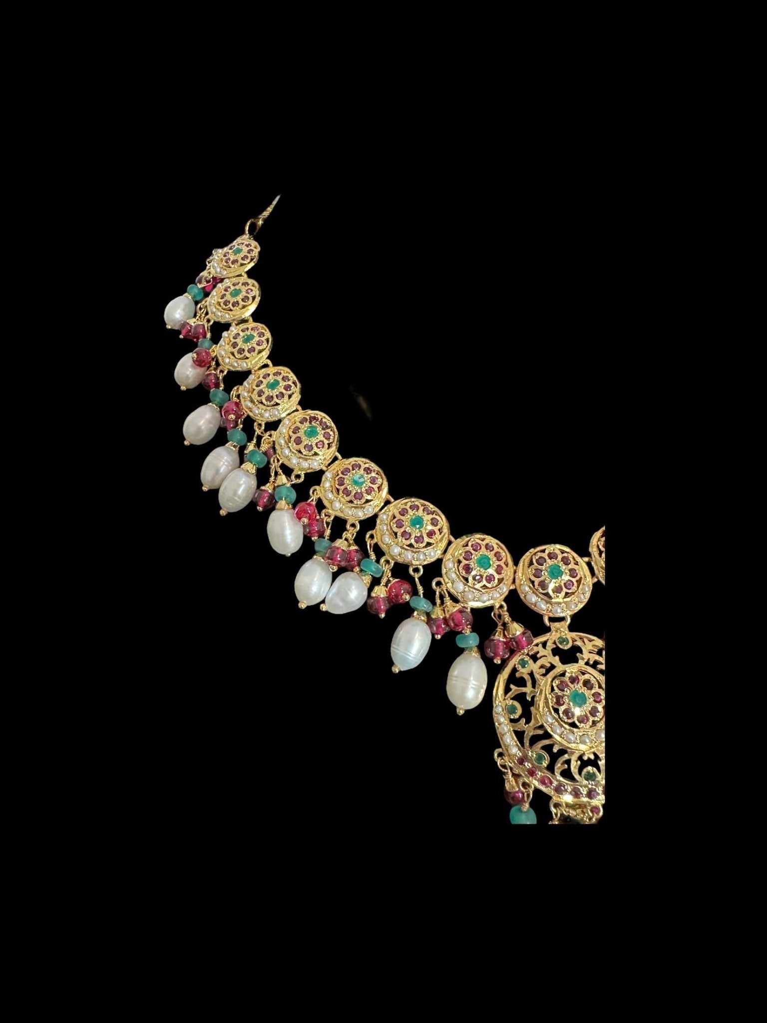 SN20 Ruby emerald pearl necklace with earrings|92.5silver gold plated ( READY TO SHIP ) - Courbe et Compagnie