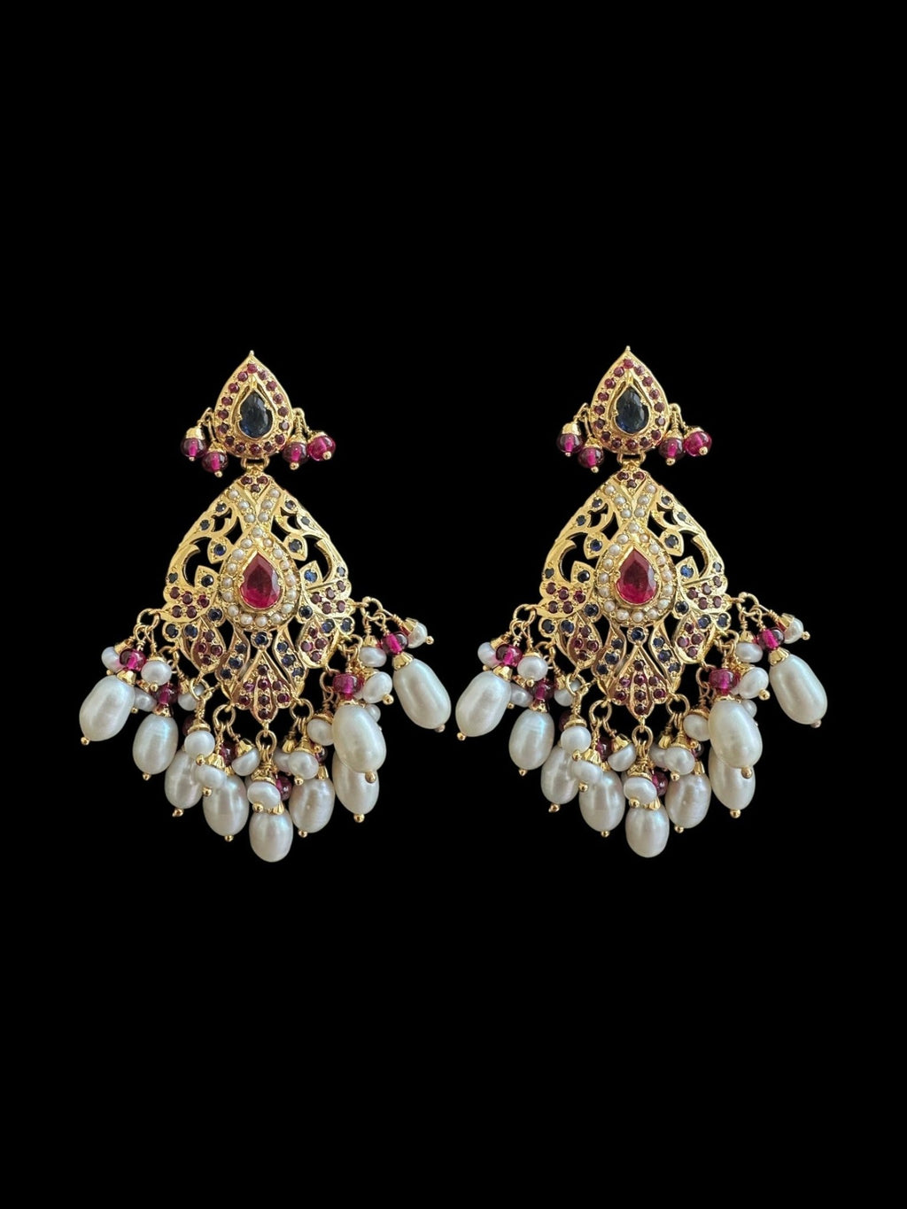 SN21 Ruby sapphire and fresh water pearl necklace with earrings in gold plated silver ( READY TO SHIP) - Courbe et Compagnie