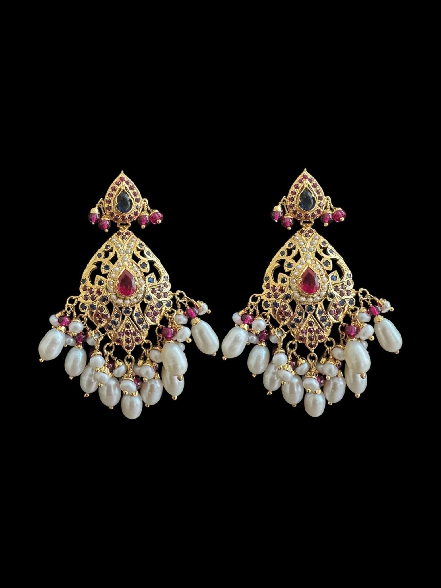 SN21 Ruby sapphire and fresh water pearl necklace with earrings in gold plated silver ( READY TO SHIP) - Courbe et Compagnie