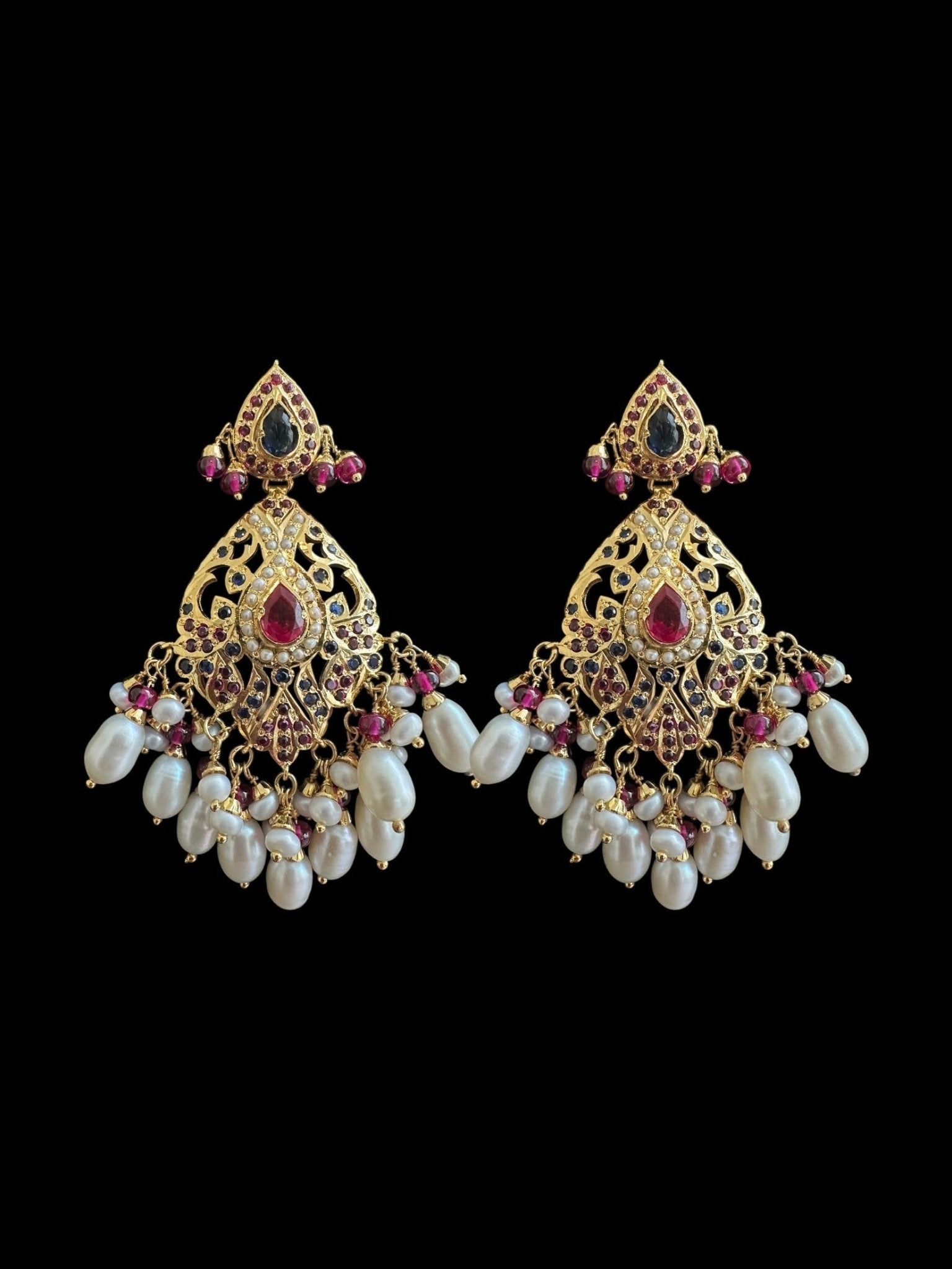 SN21 Ruby sapphire and fresh water pearl necklace with earrings in gold plated silver ( READY TO SHIP) - Courbe et Compagnie