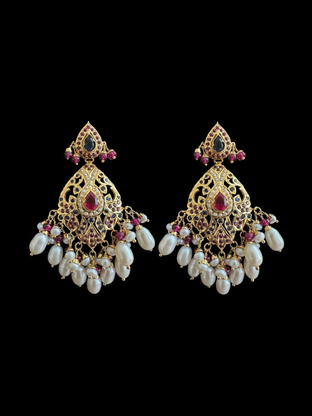 SN21 Ruby sapphire and fresh water pearl necklace with earrings in gold plated silver ( READY TO SHIP) - Courbe et Compagnie