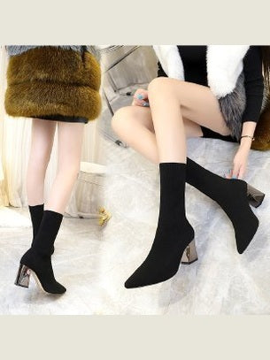 Sock Boots Women Pointed Toe High Heel Shoes Ladies - Courbe et Compagnie