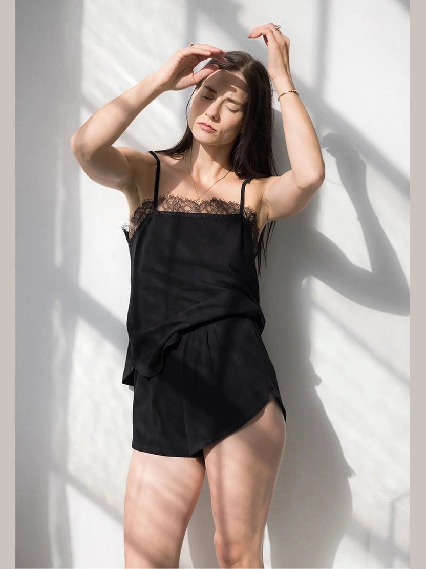 Sofia Brushed Pima Cotton Lace Camisole & Shorts Set - Courbe et Compagnie