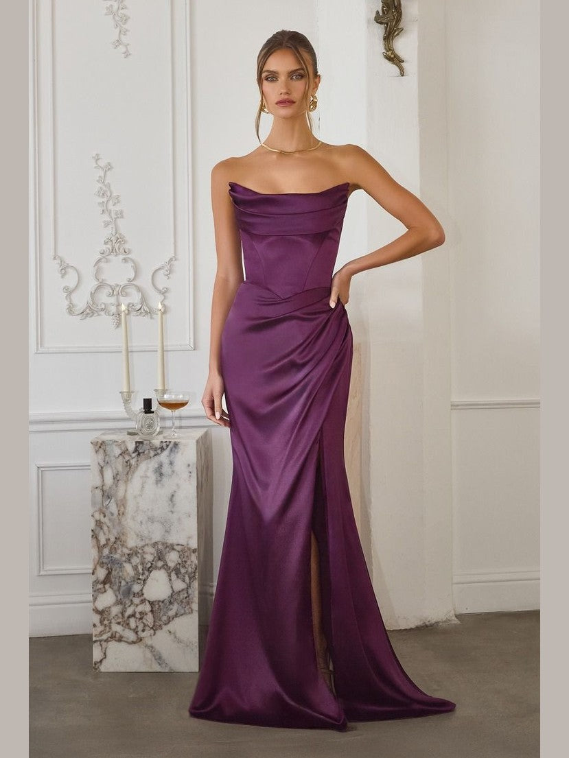 Soft Satin Bridesmaid Dress w/ Detachable Shoulder Straps & Sleek Silhouette CDT820 - Courbe et Compagnie