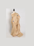 Sohini: Beige Gicha Tussar Saree | Floral Embroidery | Contemporary Handloom - Courbe et Compagnie