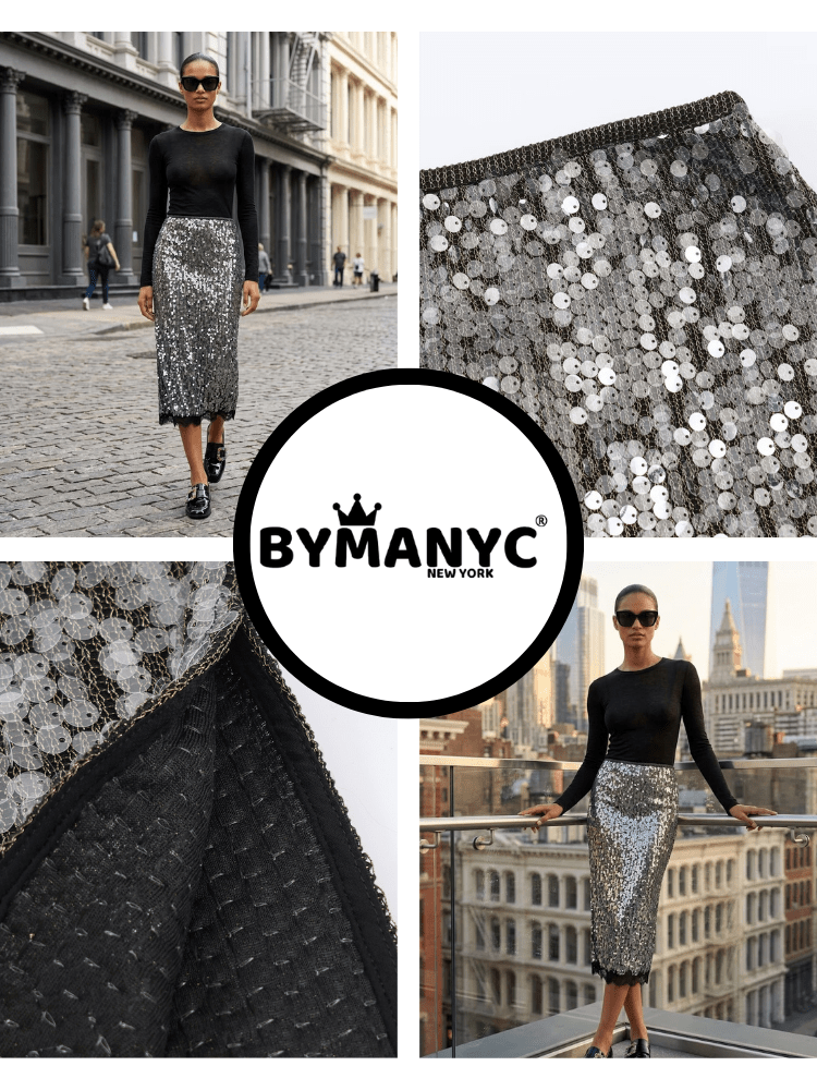 SOHO Women's Sequin & Lace Midi Skirt Prêt-à-Porter BYMANYC ® NY - Courbe et Compagnie