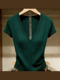 Solid Color Ice Silk Knit Top for Women – Slim-Fit Short Sleeve Elegant Commuter Top - Courbe et Compagnie