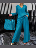 Solid Color Long Sleeve Top & Pants Two-Piece Travel Set - Courbe et Compagnie