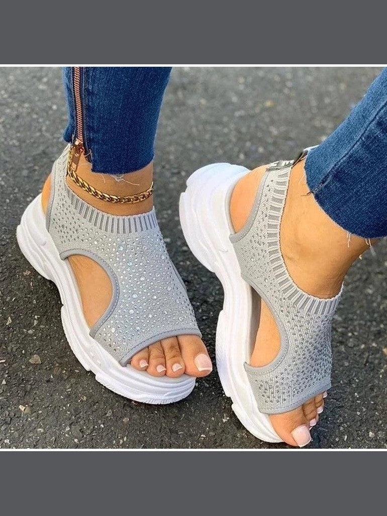 Sport Women's Comfortable Footwear Summer Platform Sandals Shoes Female Slip On Peep Toe Knitted Footwear Summer Sandals Women Shoes Female Slip On Elegant Sneakers - Courbe et Compagnie