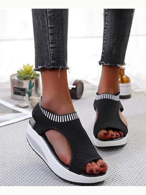 Sport Women's Comfortable Footwear Summer Platform Sandals Shoes Female Slip On Peep Toe Knitted Footwear Summer Sandals Women Shoes Female Slip On Elegant Sneakers - Courbe et Compagnie