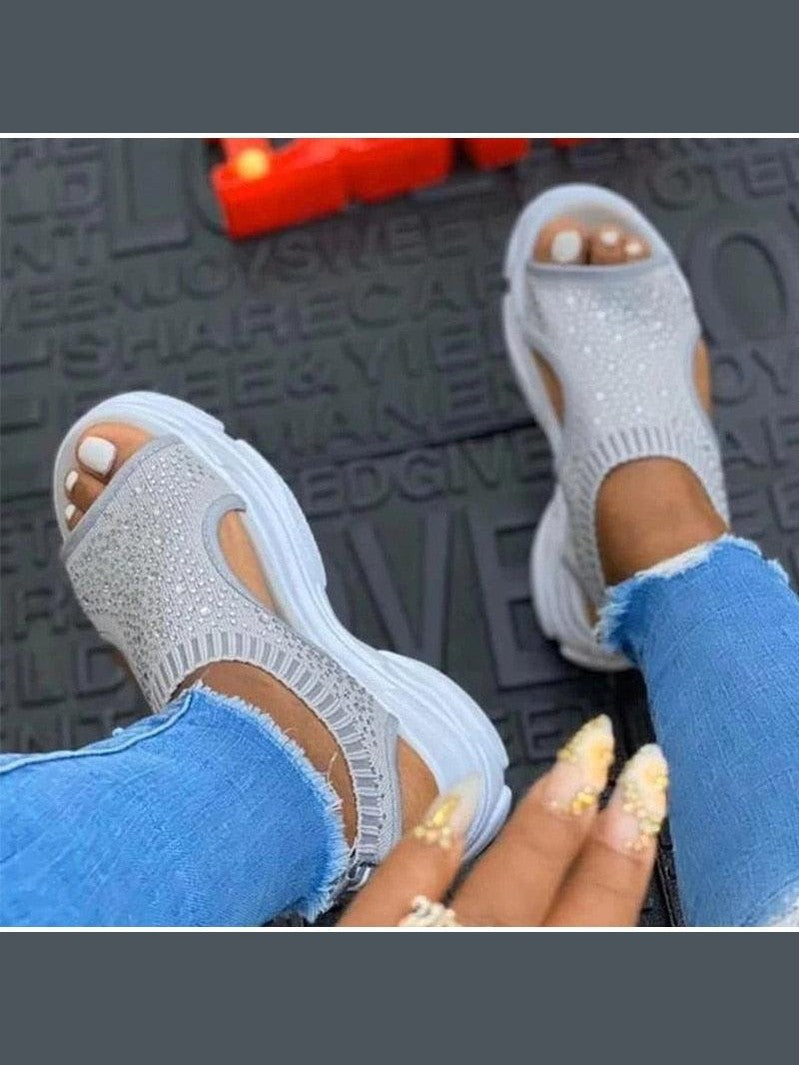 Sport Women's Comfortable Footwear Summer Platform Sandals Shoes Female Slip On Peep Toe Knitted Footwear Summer Sandals Women Shoes Female Slip On Elegant Sneakers - Courbe et Compagnie