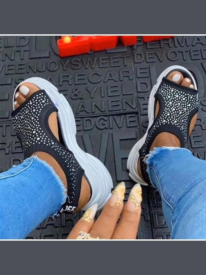 Sport Women's Comfortable Footwear Summer Platform Sandals Shoes Female Slip On Peep Toe Knitted Footwear Summer Sandals Women Shoes Female Slip On Elegant Sneakers - Courbe et Compagnie
