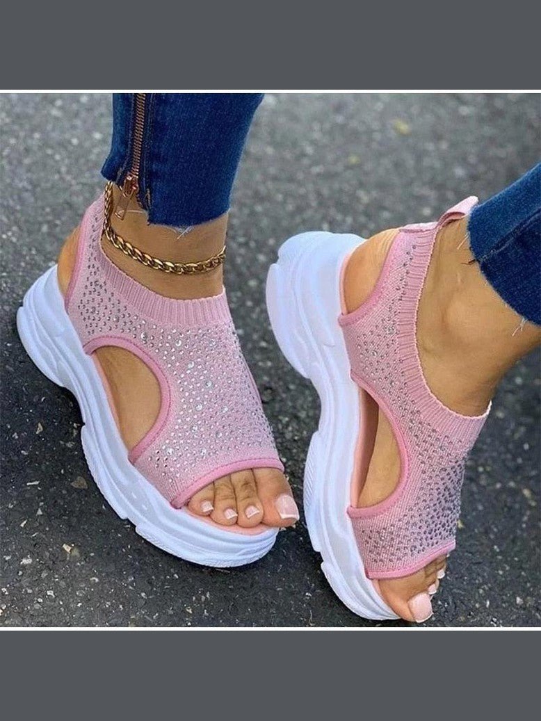 Sport Women's Comfortable Footwear Summer Platform Sandals Shoes Female Slip On Peep Toe Knitted Footwear Summer Sandals Women Shoes Female Slip On Elegant Sneakers - Courbe et Compagnie