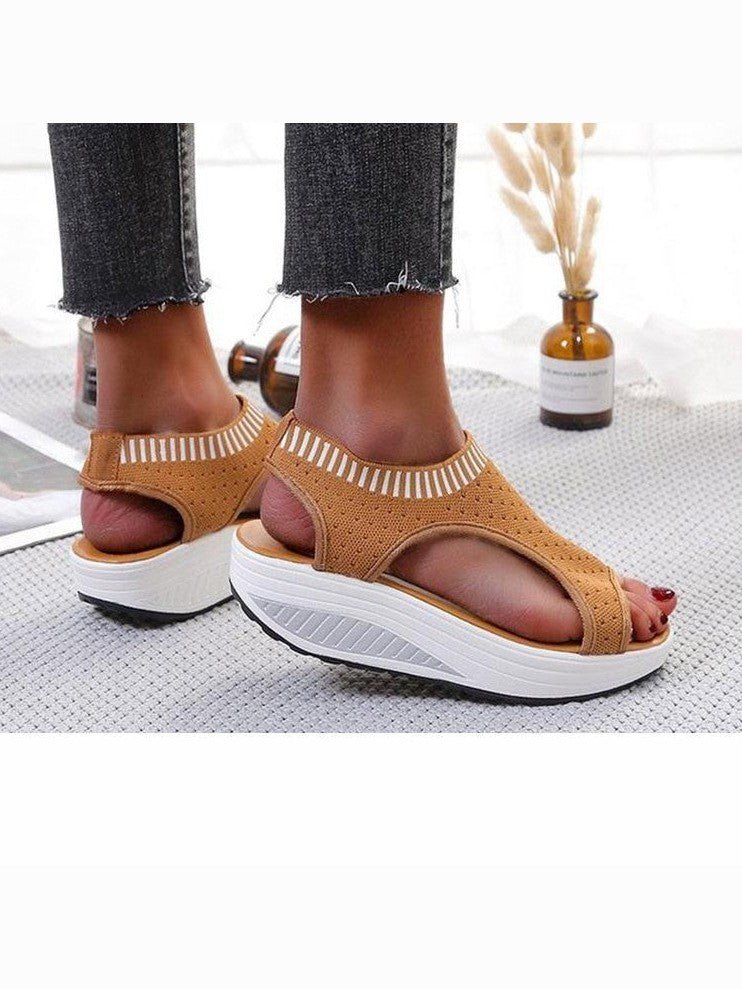 Sport Women's Comfortable Footwear Summer Platform Sandals Shoes Female Slip On Peep Toe Knitted Footwear Summer Sandals Women Shoes Female Slip On Elegant Sneakers - Courbe et Compagnie