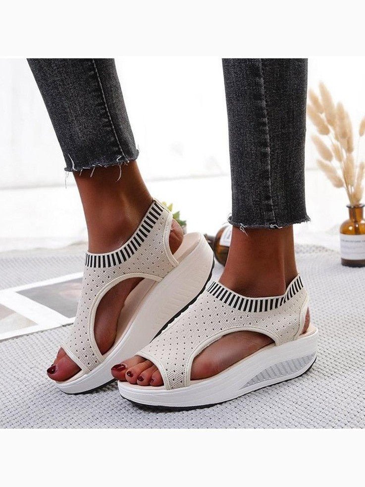 Sport Women's Comfortable Footwear Summer Platform Sandals Shoes Female Slip On Peep Toe Knitted Footwear Summer Sandals Women Shoes Female Slip On Elegant Sneakers - Courbe et Compagnie