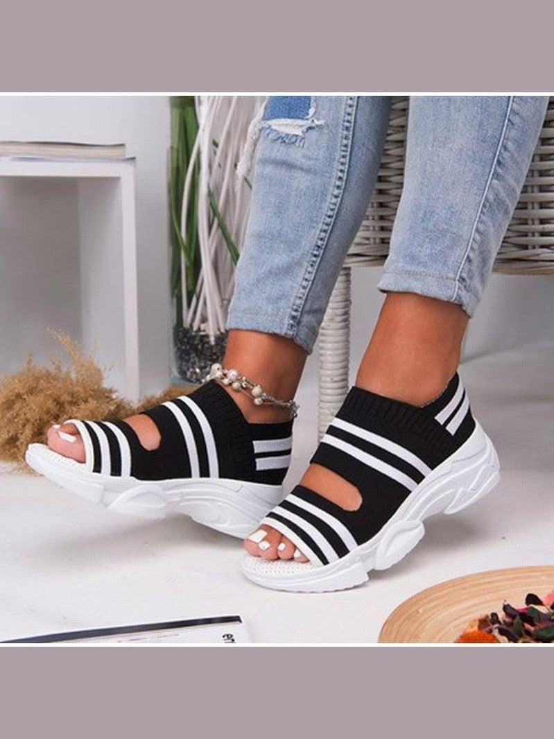 Sport Women's Comfortable Footwear Summer Platform Sandals Shoes Female Slip On Peep Toe Knitted Footwear Summer Sandals Women Shoes Female Slip On Elegant Sneakers - Courbe et Compagnie