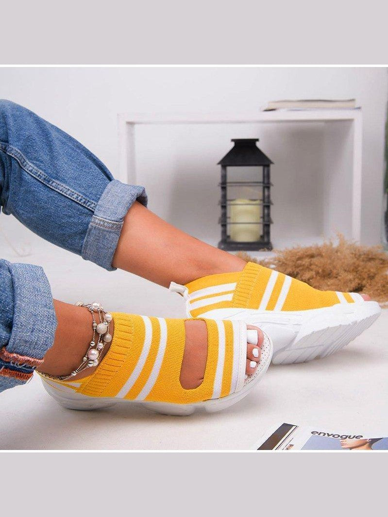 Sport Women's Comfortable Footwear Summer Platform Sandals Shoes Female Slip On Peep Toe Knitted Footwear Summer Sandals Women Shoes Female Slip On Elegant Sneakers - Courbe et Compagnie