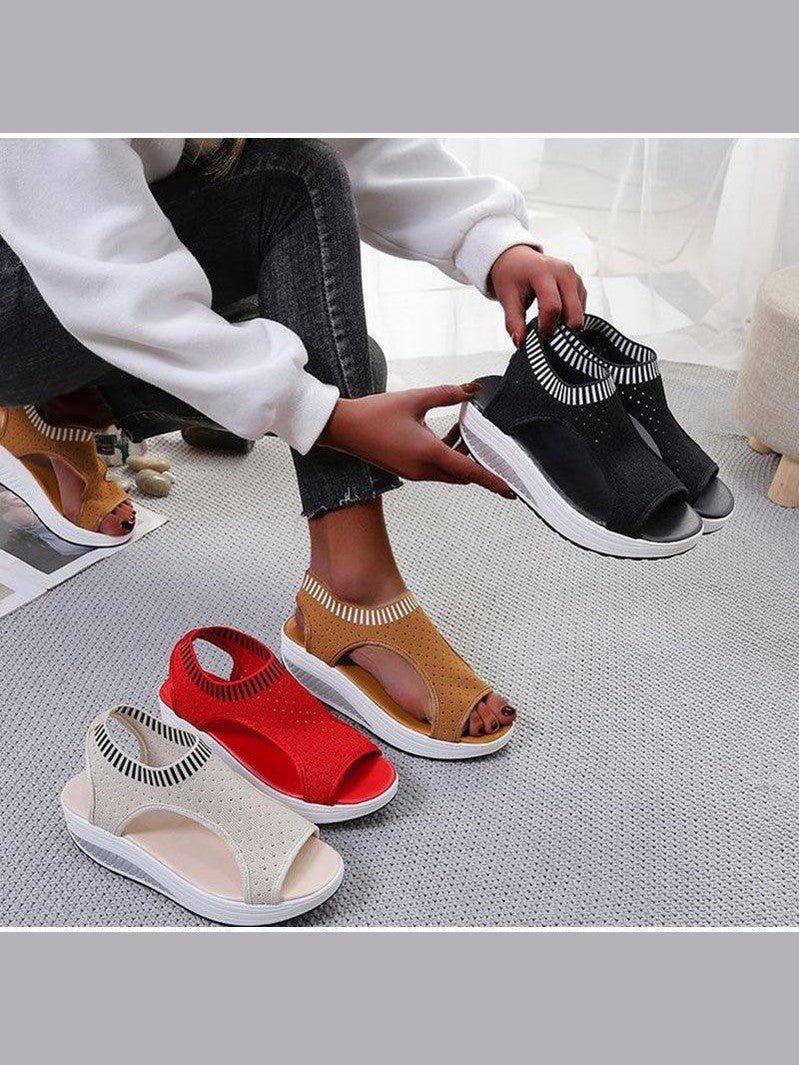 Sport Women's Comfortable Footwear Summer Platform Sandals Shoes Female Slip On Peep Toe Knitted Footwear Summer Sandals Women Shoes Female Slip On Elegant Sneakers - Courbe et Compagnie