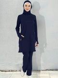 Sporty Muslim Sportswear Women Set Plain Islamic Pants Tops（contain Hijab) - Courbe et Compagnie