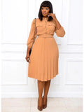 Stand-Collar Solid Color Midi Dress - Courbe et Compagnie