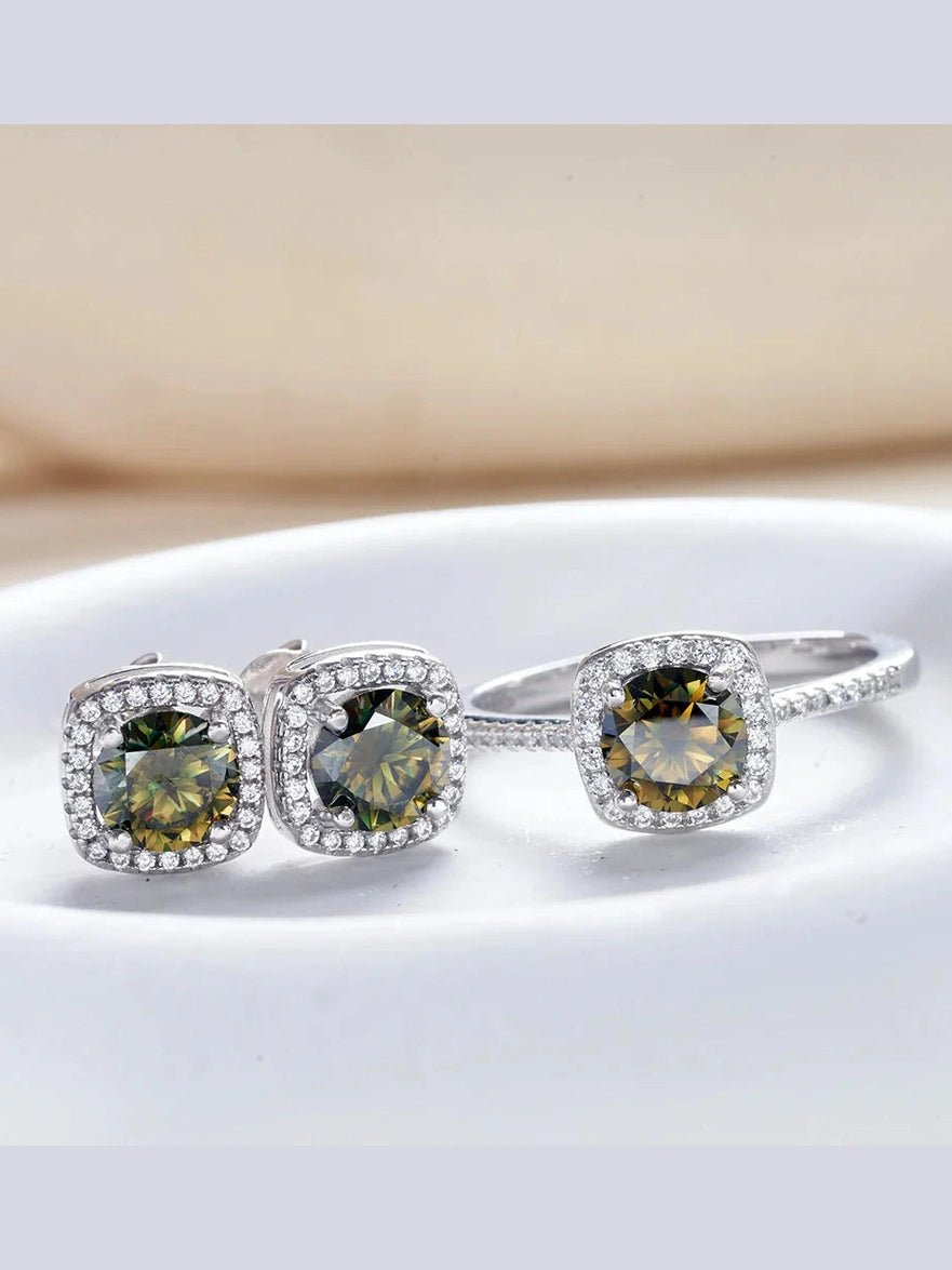 Sterling Silver 3-Piece Moissanite Jewelry Set 1ct Necklace Ring Earrings - Courbe et Compagnie