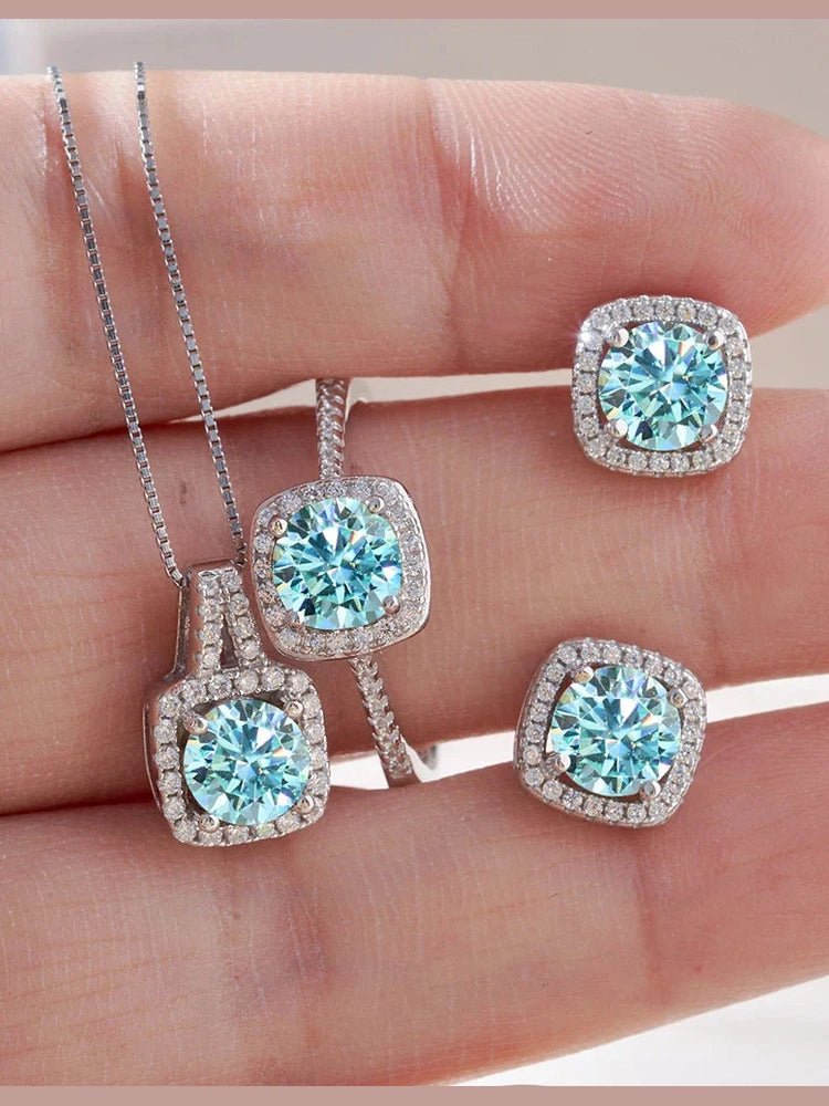 Sterling Silver 3-Piece Moissanite Jewelry Set 1ct Necklace Ring Earrings - Courbe et Compagnie