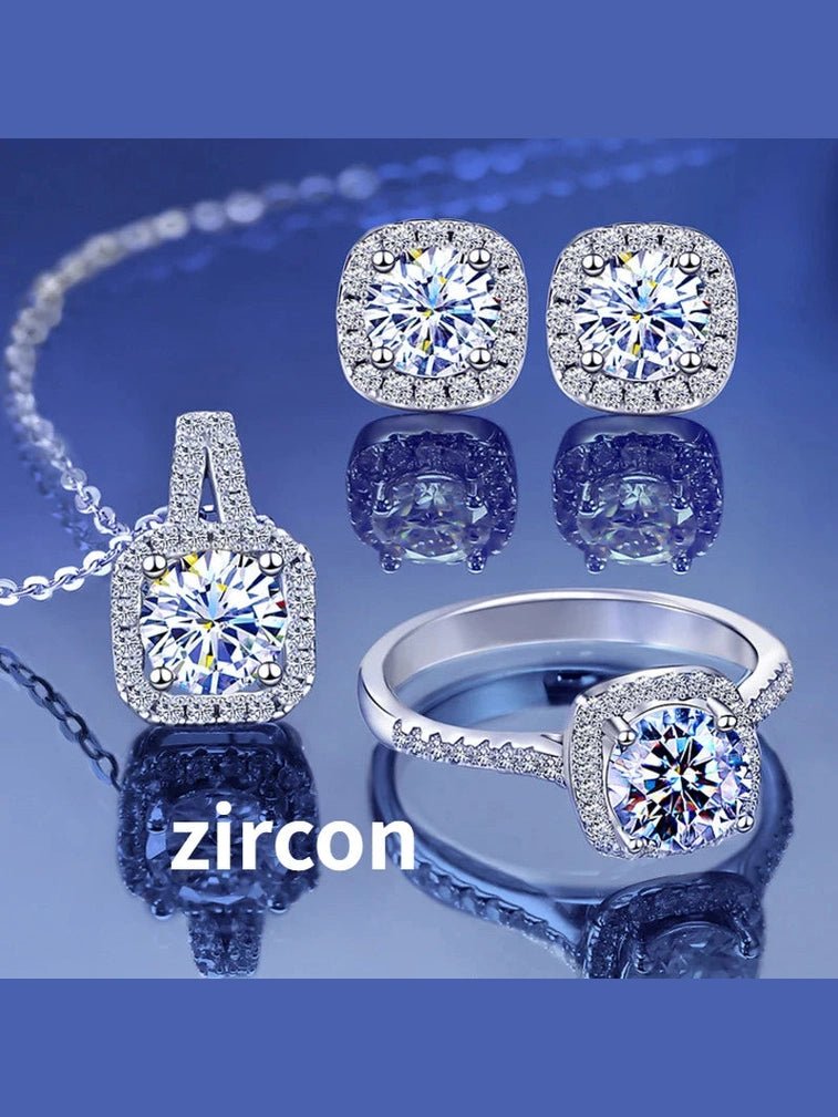 Sterling Silver 3-Piece Moissanite Jewelry Set 1ct Necklace Ring Earrings - Courbe et Compagnie