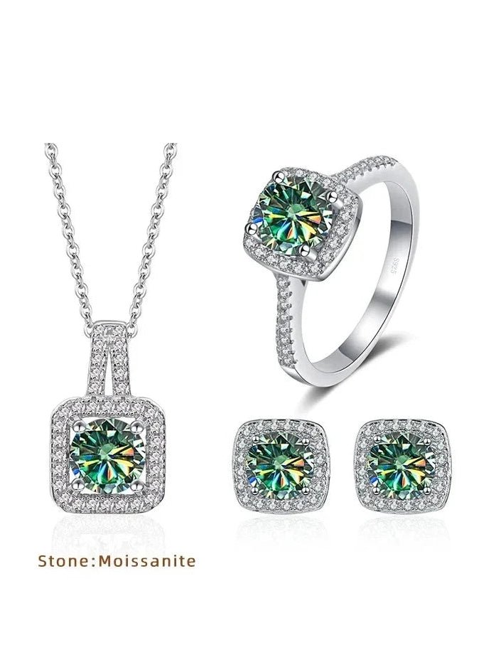 Sterling Silver 3-Piece Moissanite Jewelry Set 1ct Necklace Ring Earrings - Courbe et Compagnie
