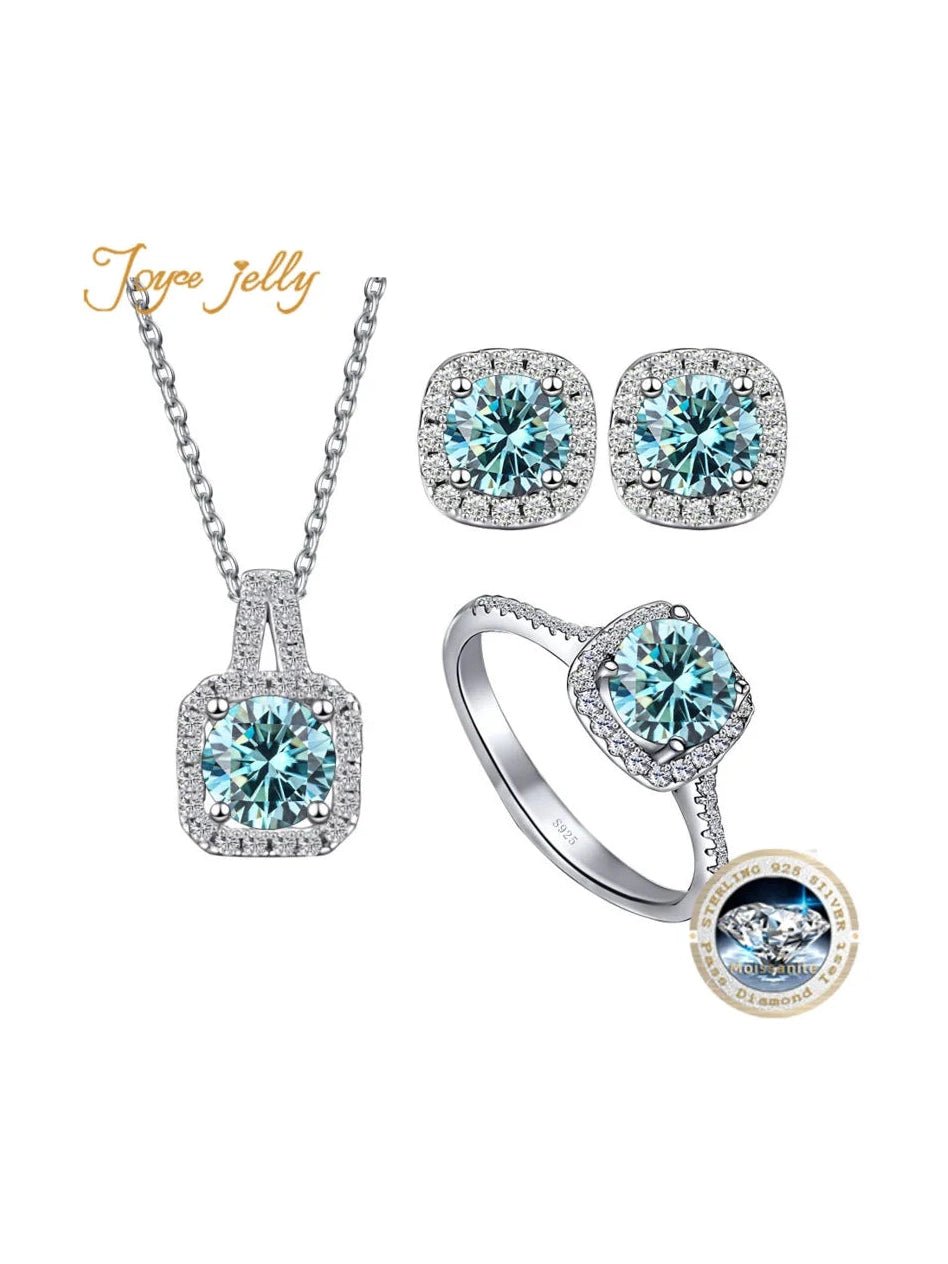 Sterling Silver 3-Piece Moissanite Jewelry Set 1ct Necklace Ring Earrings - Courbe et Compagnie