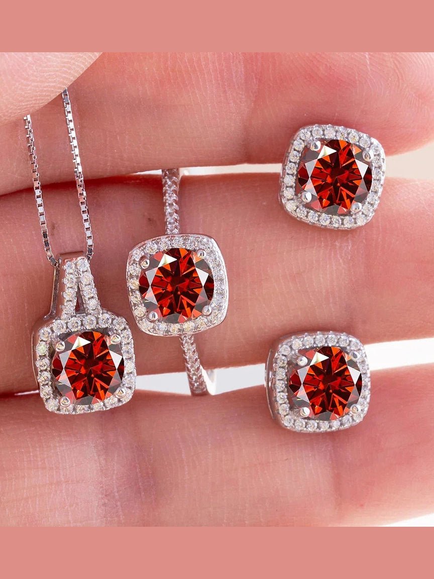 Sterling Silver 3-Piece Moissanite Jewelry Set 1ct Necklace Ring Earrings - Courbe et Compagnie