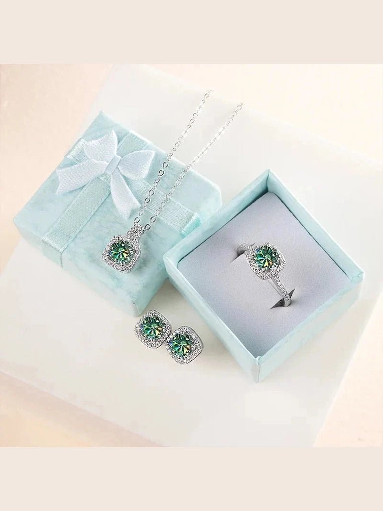 Sterling Silver 3-Piece Moissanite Jewelry Set 1ct Necklace Ring Earrings - Courbe et Compagnie