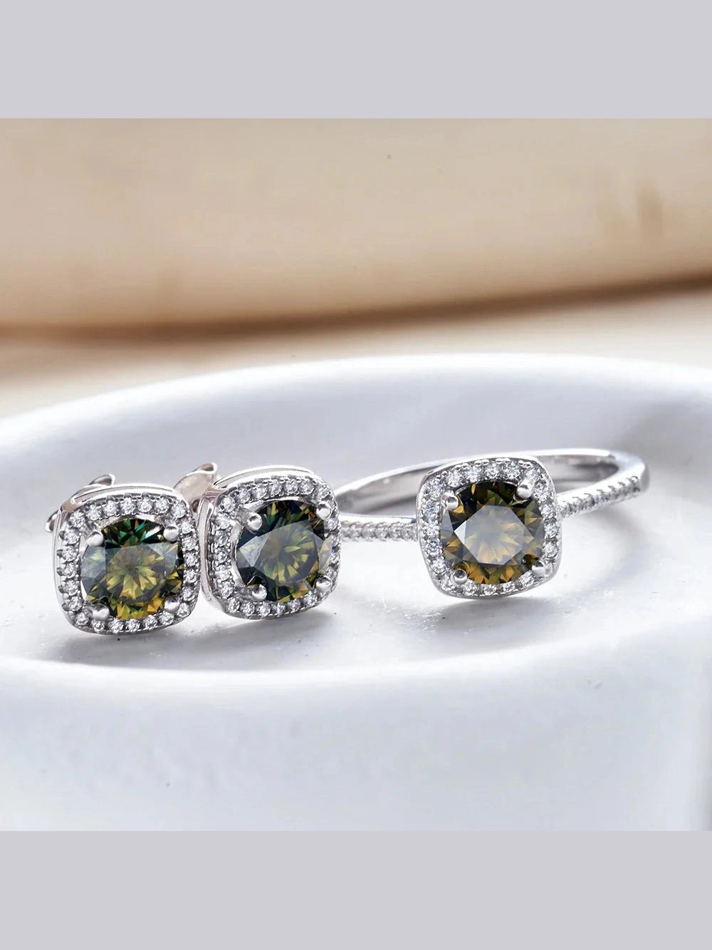 Sterling Silver 3-Piece Moissanite Jewelry Set 1ct Necklace Ring Earrings - Courbe et Compagnie