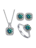 Sterling Silver 3-Piece Moissanite Jewelry Set 1ct Necklace Ring Earrings - Courbe et Compagnie