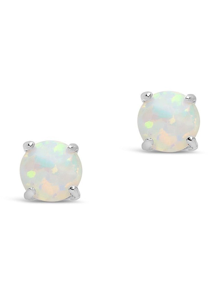 Sterling Silver 6mm Opal Earring Studs - In SIlver or 14K Gold Plated - Courbe et Compagnie