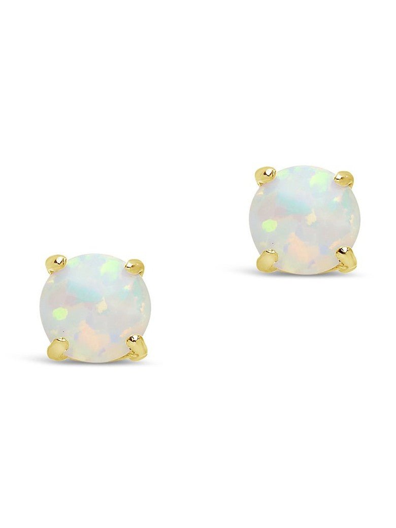 Sterling Silver 6mm Opal Earring Studs - In SIlver or 14K Gold Plated - Courbe et Compagnie