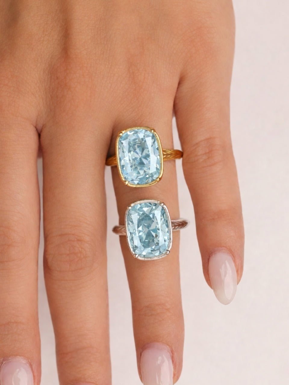 Sterling Silver Elongated Cushion Aquamarine CZ Cocktail Ring - Courbe et Compagnie