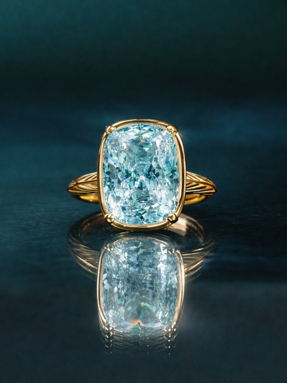 Sterling Silver Elongated Cushion Aquamarine CZ Cocktail Ring - Courbe et Compagnie