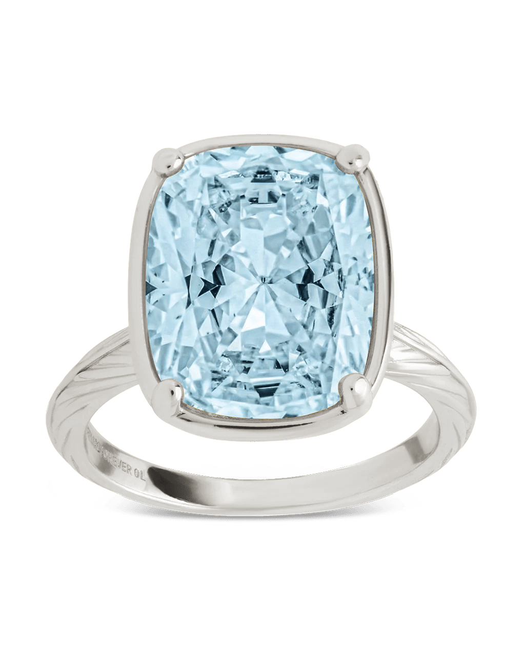 Sterling Silver Elongated Cushion Aquamarine CZ Cocktail Ring - Courbe et Compagnie