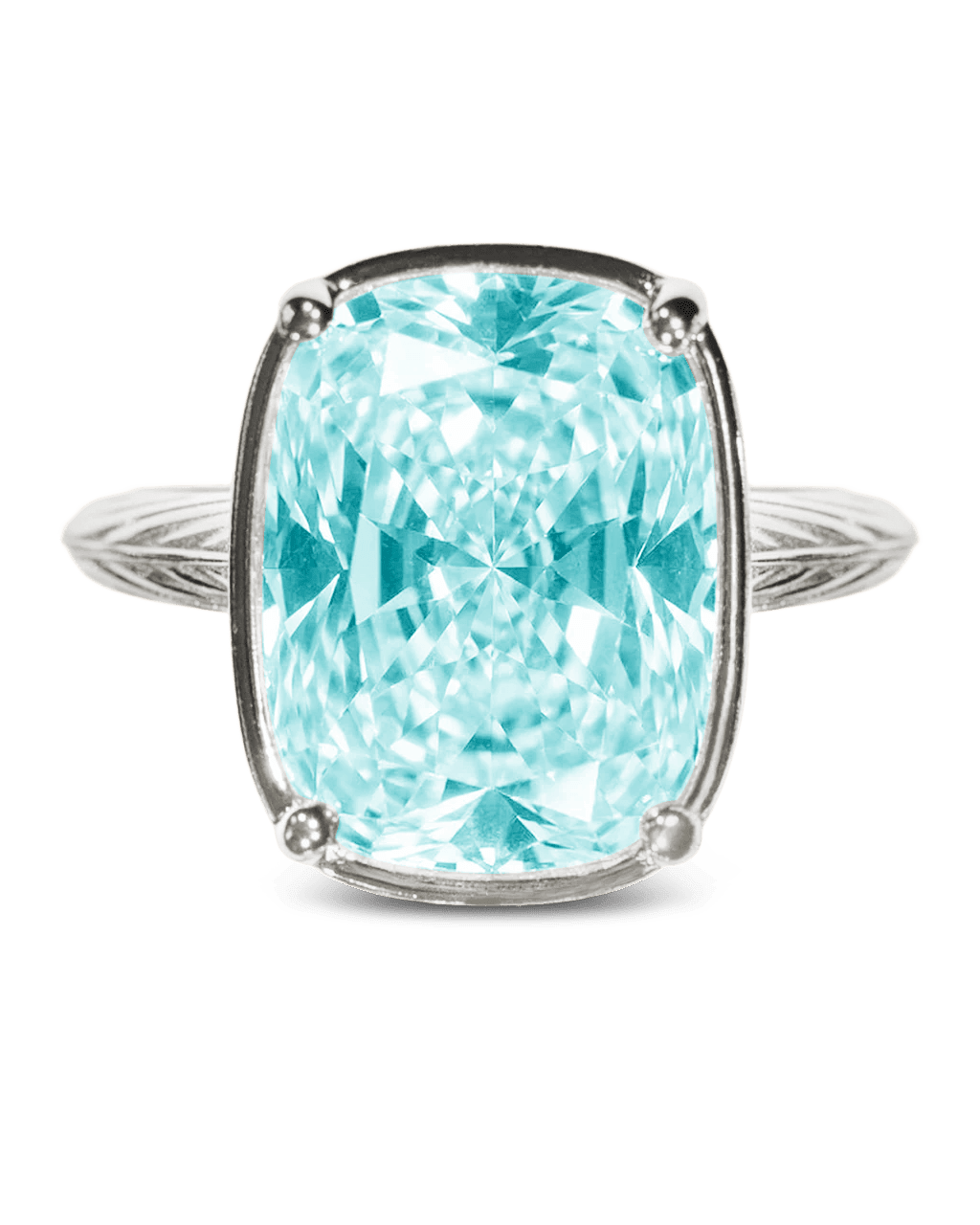 Sterling Silver Elongated Cushion Aquamarine CZ Cocktail Ring - Courbe et Compagnie