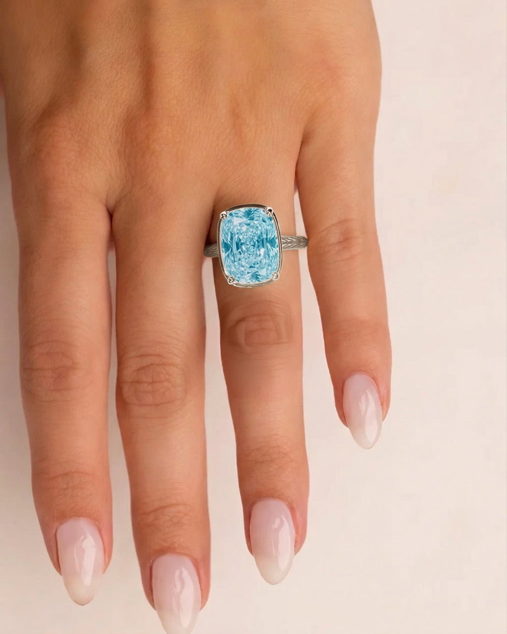 Sterling Silver Elongated Cushion Aquamarine CZ Cocktail Ring - Courbe et Compagnie