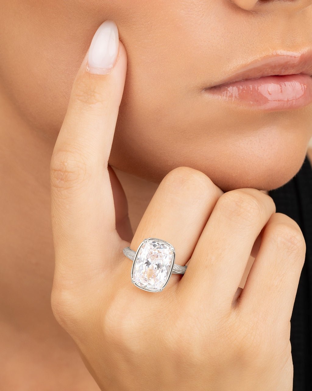 Sterling Silver Elongated Cushion Cocktail Ring - Courbe et Compagnie