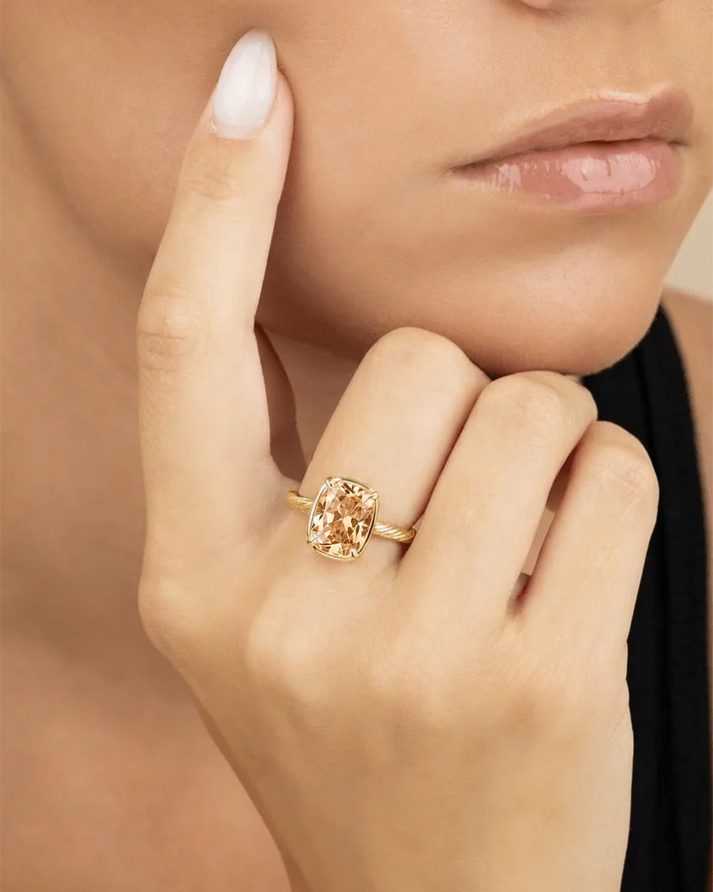 Sterling Silver Mini Champagne Elongated Cushion Ring - Courbe et Compagnie