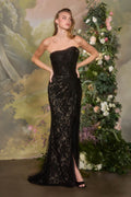 Strapless Floor Length Lace Overlay Formal Gown - Courbe et Compagnie