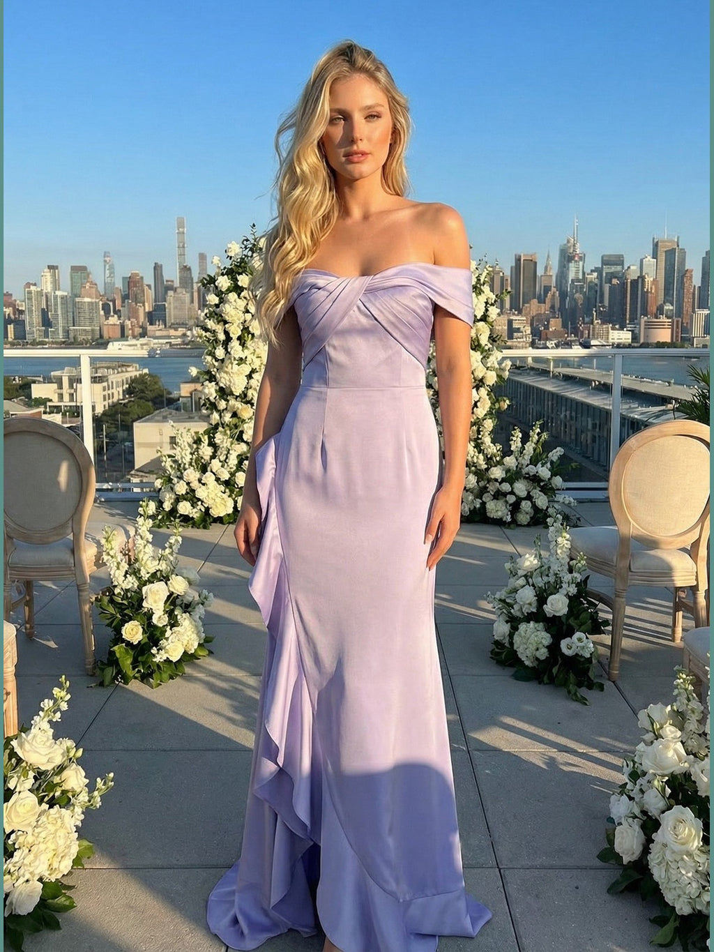 Strapless Off Shoulder Ruffle Mermaid Evening Dress Prom JTJT2721C - Courbe et Compagnie
