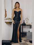 Strapless Soft Satin Sheath Ceremonial Dress w/ Sweetheart Neckline & Gathered Waistline CDT723 - Courbe et Compagnie