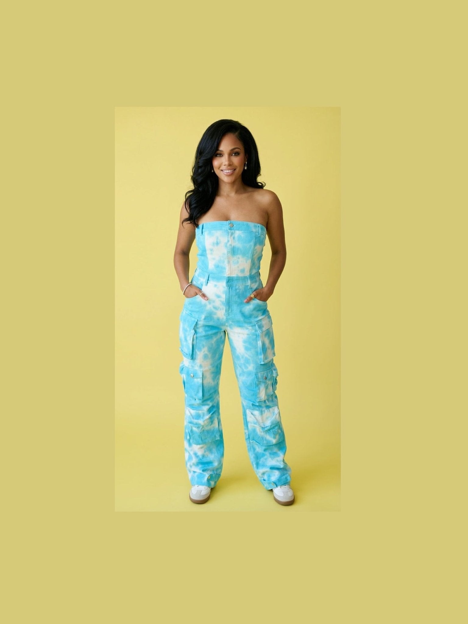 Summer Blue Tie Dye Strapless Utility Jumpsuit - Courbe et Compagnie