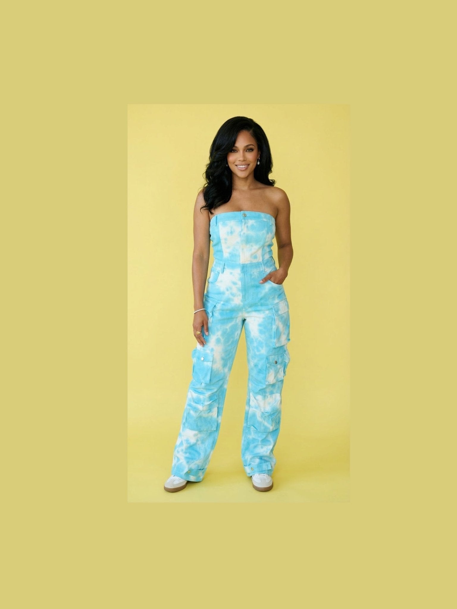 Summer Blue Tie Dye Strapless Utility Jumpsuit - Courbe et Compagnie