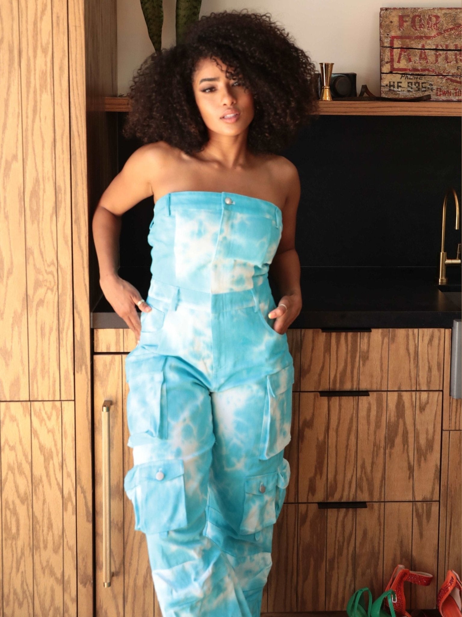 Summer Blue Tie Dye Strapless Utility Jumpsuit - Courbe et Compagnie