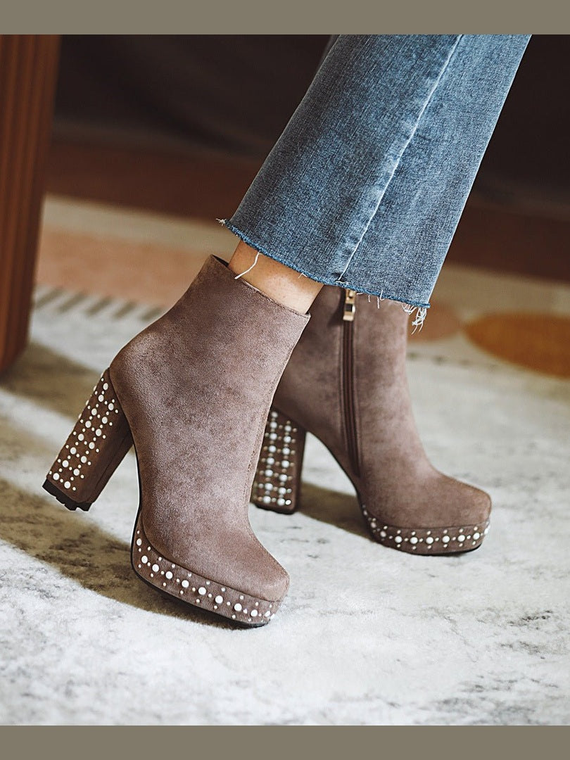 Super High-heeled Slim Simple Suede Single Boots - Courbe et Compagnie