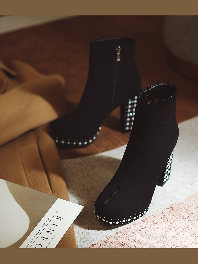 Super High-heeled Slim Simple Suede Single Boots - Courbe et Compagnie